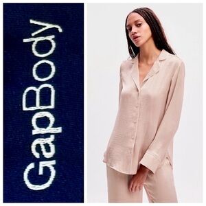 GAP Body Pajama Set Blush Pink Large Top / Medium Bottom Lightweight Satiny EUC